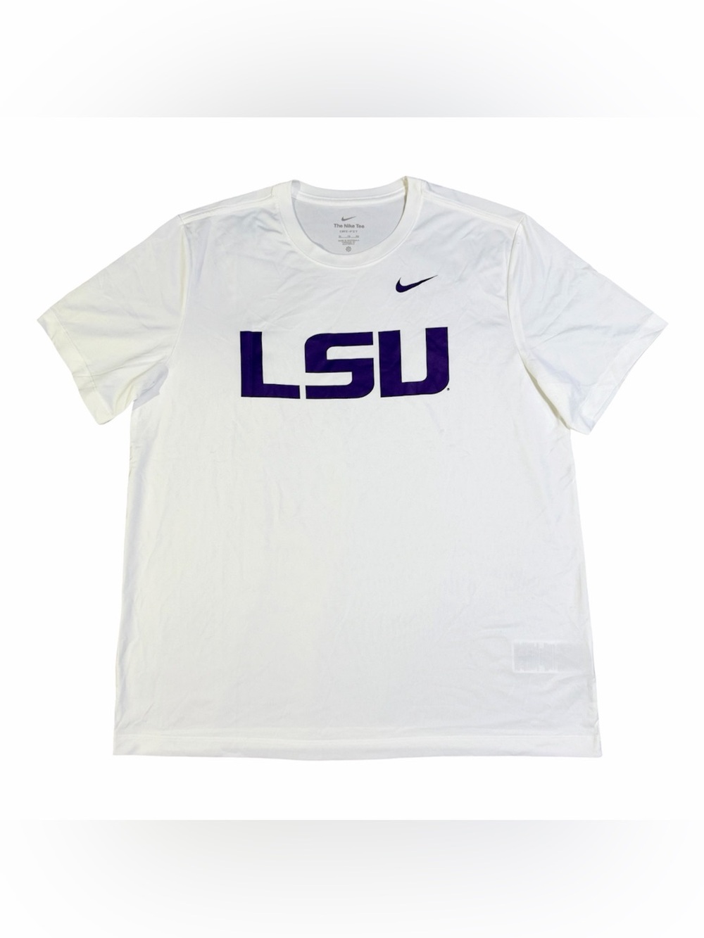 Nike Men's White LSU Tigers Primetime Evergreen Logo T-Shirt XL Spelled Out Logo
